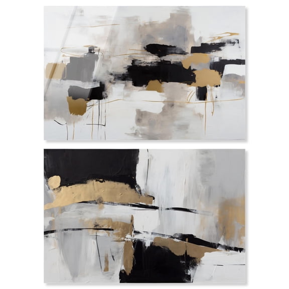 Golden Luxe Glam Set Canvas Set Acrylic Abstract Wall Decor by Art Remedy, Ready to Hang, 15 x 10
