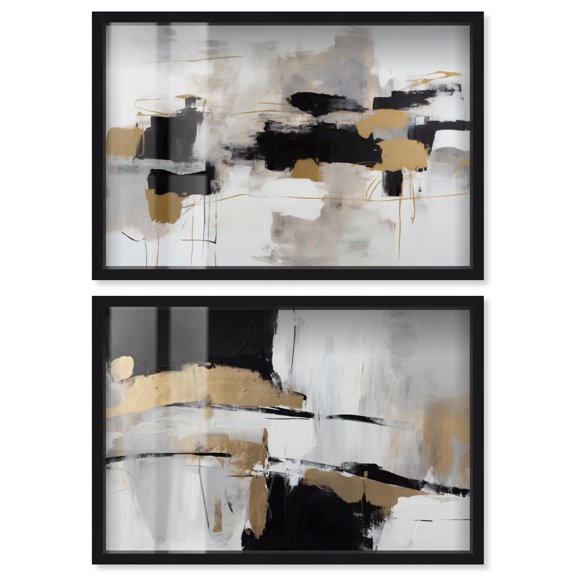 Golden Luxe Glam Set Canvas Set Shadowbox Abstract Wall Decor by Art Remedy, Black Frame, 15 x 10
