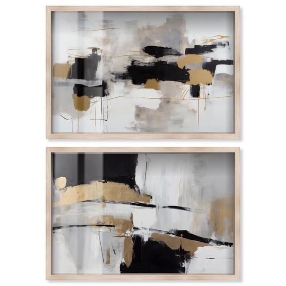 Golden Luxe Glam Set Canvas Set Shadowbox Abstract Wall Decor by Art Remedy, Blonde Frame, 15 x 10