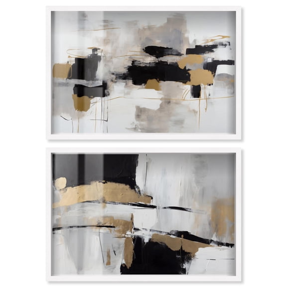 Golden Luxe Glam Set Canvas Set Shadowbox Abstract Wall Decor by Art Remedy, White Frame, 15 x 10