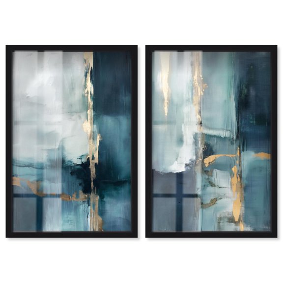 Golden Luxe Glam Set Shadowbox Blue Wall Art by Art Remedy, Black Frame, 10 x 15