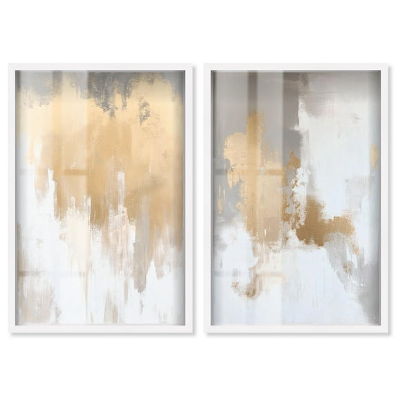 Golden Luxe Glam 2 Panel Set Shadowbox Print Minimalist Wall Decor by Art Remedy, White Frame, 16 x 24