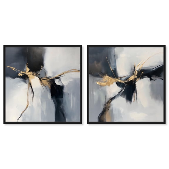 Golden Luxe Living Room Glam 2 Panel Set Canvas Print Abstract Wall Art by Art Remedy, Black Frame, 12 x 12
