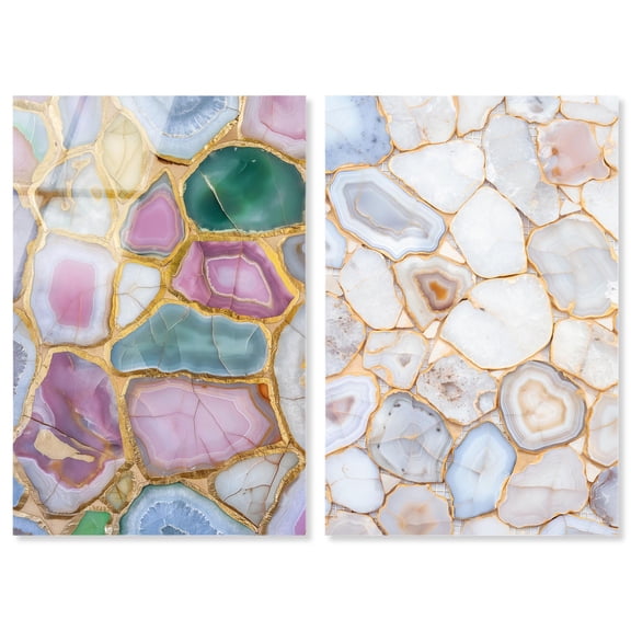 Golden Luxe Minimalist 2 Panel Set Acrylic Print Geode Art Prints by Art Remedy, Ready to Hang, 20 x 30