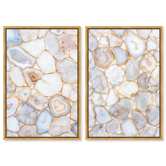 Golden Luxe Neutral Harmony 2 Panel Set Canvas Print Gold Wall Art by Art Remedy, Gold Frame, 10 x 15