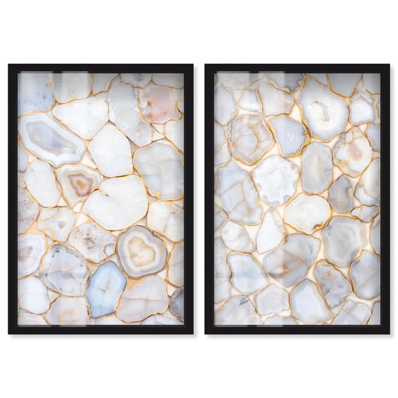 Golden Luxe Neutral Harmony 2 Panel Set Shadowbox Print Gold Wall Art by Art Remedy, Black Frame, 11 x 16