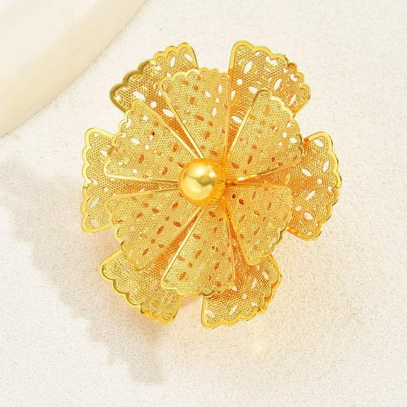 Golden Luxurious Hollow Flower Iron Adjustable Open Cuff Ring For Women DIY