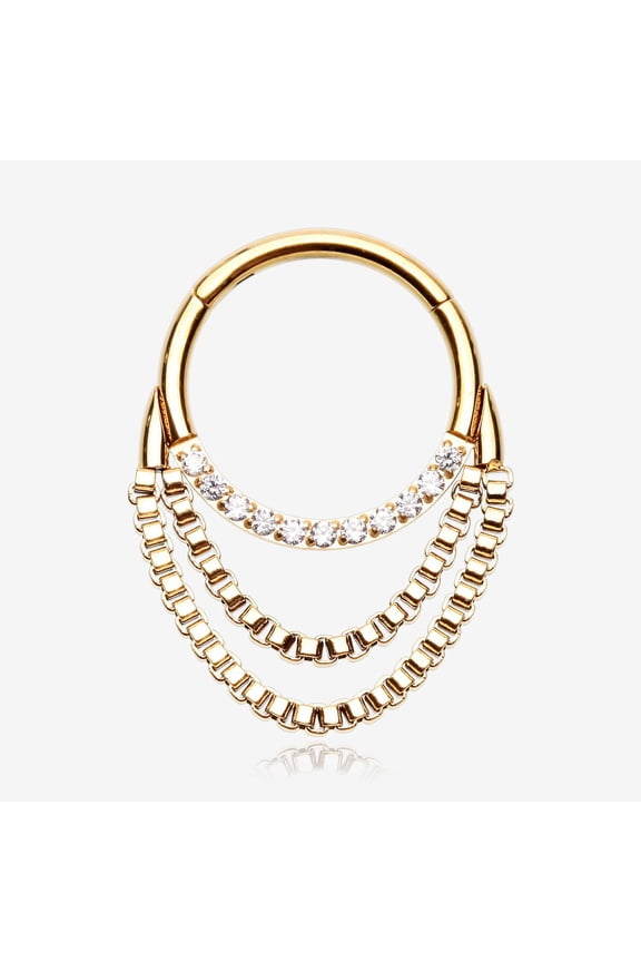 Golden Majestic Sparkle Double Chained Seamless Clicker Hoop Ring