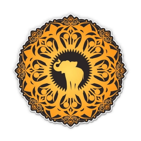 Golden Mandala with Elephant Yoga Zen - 5" Vinyl Sticker - For Car Laptop I-Pad - Waterproof Decal
