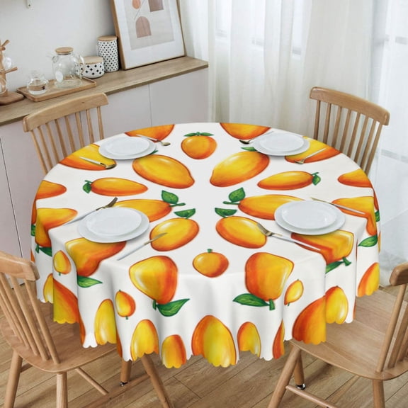Golden Mango Circle Round Tablecloth Waterproof Oil Proof Spill Proof Table Cloth 70" for Camping, Dining, Indoor and Outdoor Table Cover