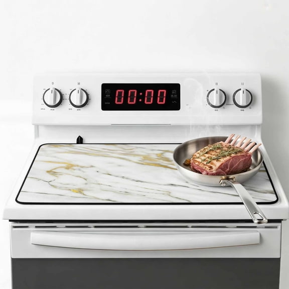 Golden Marble Stove Top Cover for Electric Stove, Heat-proof & Non Slip Glass Top Stove Cover Protector, Vintage Abstract Modern Art Kitchen Flat Cooktop Rubber Mat 28.5x20.5 Inches
