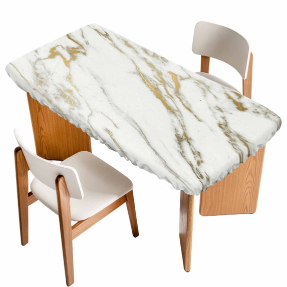 Golden Marble Table Cloths for 5 Foot Rectangle Tables, Abstract Modern Minimalist Art Patio Waterproof Elastic Fitted Tablecloths, Washable Rectangular Table Cover for Camping