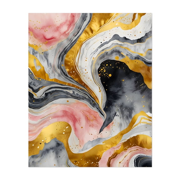 Golden Marble Whirls - Painting Abstract Modern Art Geometric Pattern Surrealism Psychedelic Watercolor Unframed Wall Art Print 6 x 8 inches