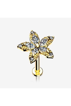 Golden Marquise Sparkle Spring Flower Internally Threaded Labret