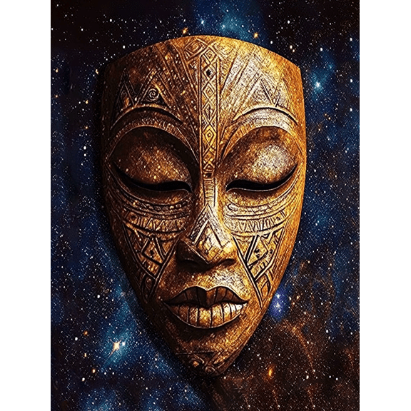 Golden Mask Canvas Art Print， Suitable for Living Room， Bedroom， Office， Hallway， and Meditation Room Decoration