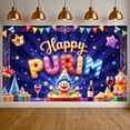 thumbnail image 1 of Golden Mask Purim Banner Purple Crown Festive Backdrop Rainbow Design Colorful Stars Celebration Background for Purim Festival Party Decoration Photo Backdrop, 1 of 9