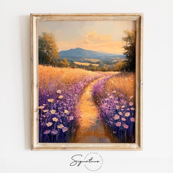 Golden Meadow Path With Wildflowers, Impressionist Landscape, Warm Cottagecore Wall Art, Rustic Summer Poster, Work Home Decor UNFRAMED Poster, Wall Art for Decor, Present, 8x12