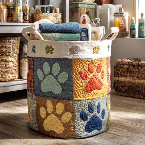 Golden Meadow Paws Quilted Laundry Basket, Clothes Hamper Storage BagHousewarming Gift Ideas, Gift For Mom