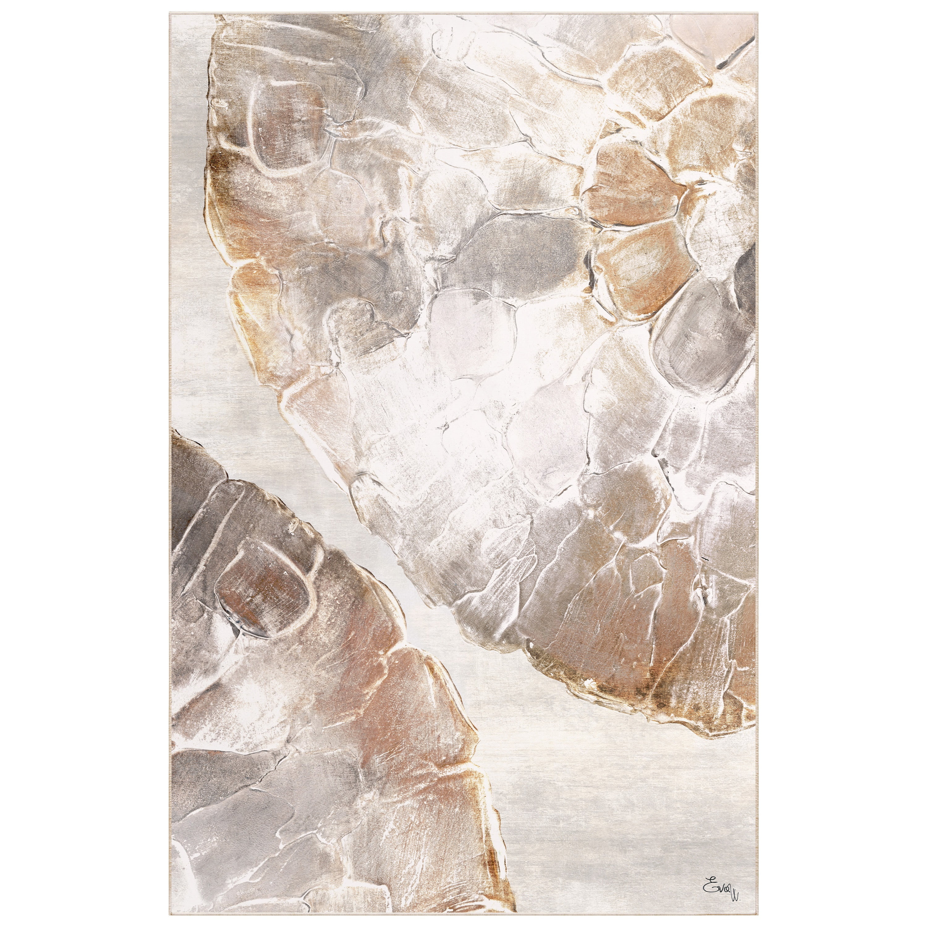 Golden Medallions II Washable Abstract Art Area Rug size 5'x8'