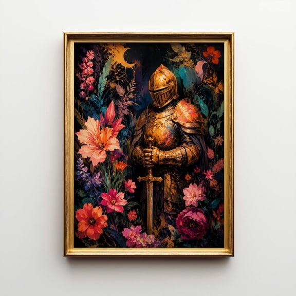 Golden Medieval Knight And Neo Expressionist Fantasy Gothic Poster Unframed Paper Print