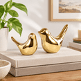 Golden Medium & Large Ceramic Bird Statues Set of 2 Modern Home Decor ...