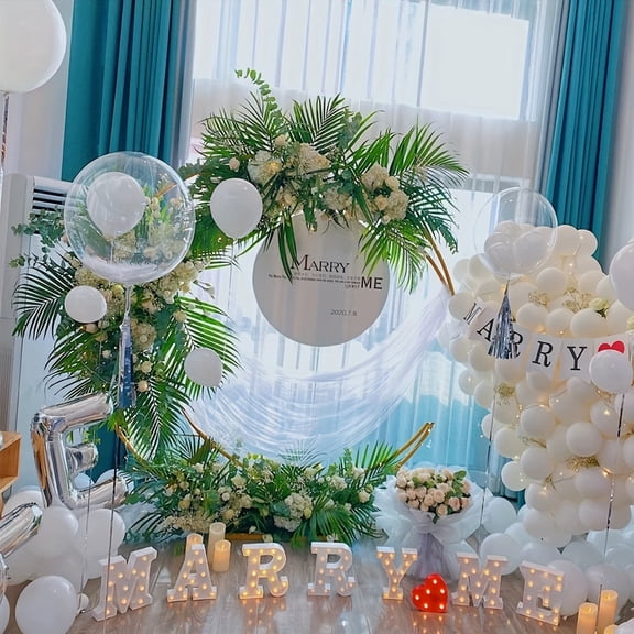 Golden Metal Moon Arch Backdrop Stand with "Marry Me" Sign - Elegant Wedding, Birthday, Party & Holiday Decor for Indoor/Outdoor Events - No Electricity Needed