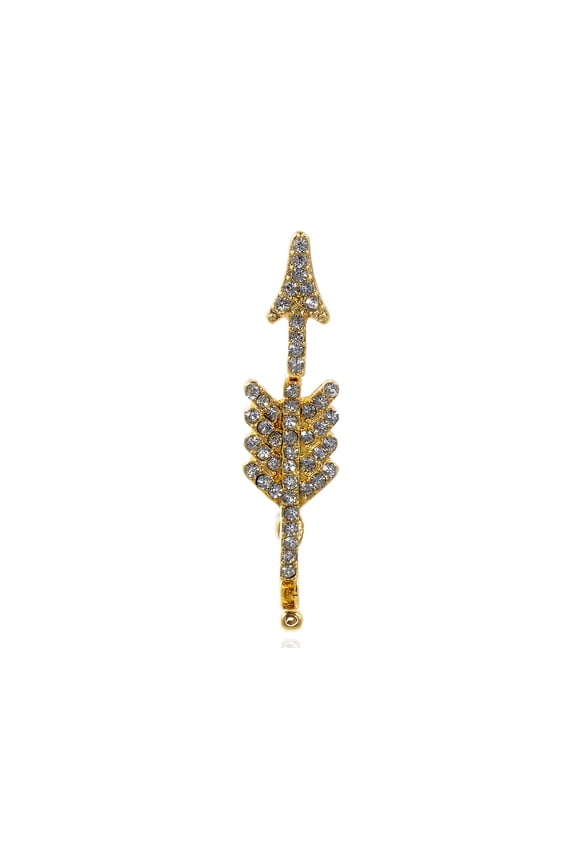 Golden Metal Tone Clear Rhinestone Accented Anchor Inspired Fashion Earring