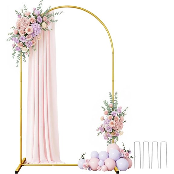 Golden Metal Wedding Arch Frame, 7.2 FT Arch Backdrop Stand, Floral Balloon