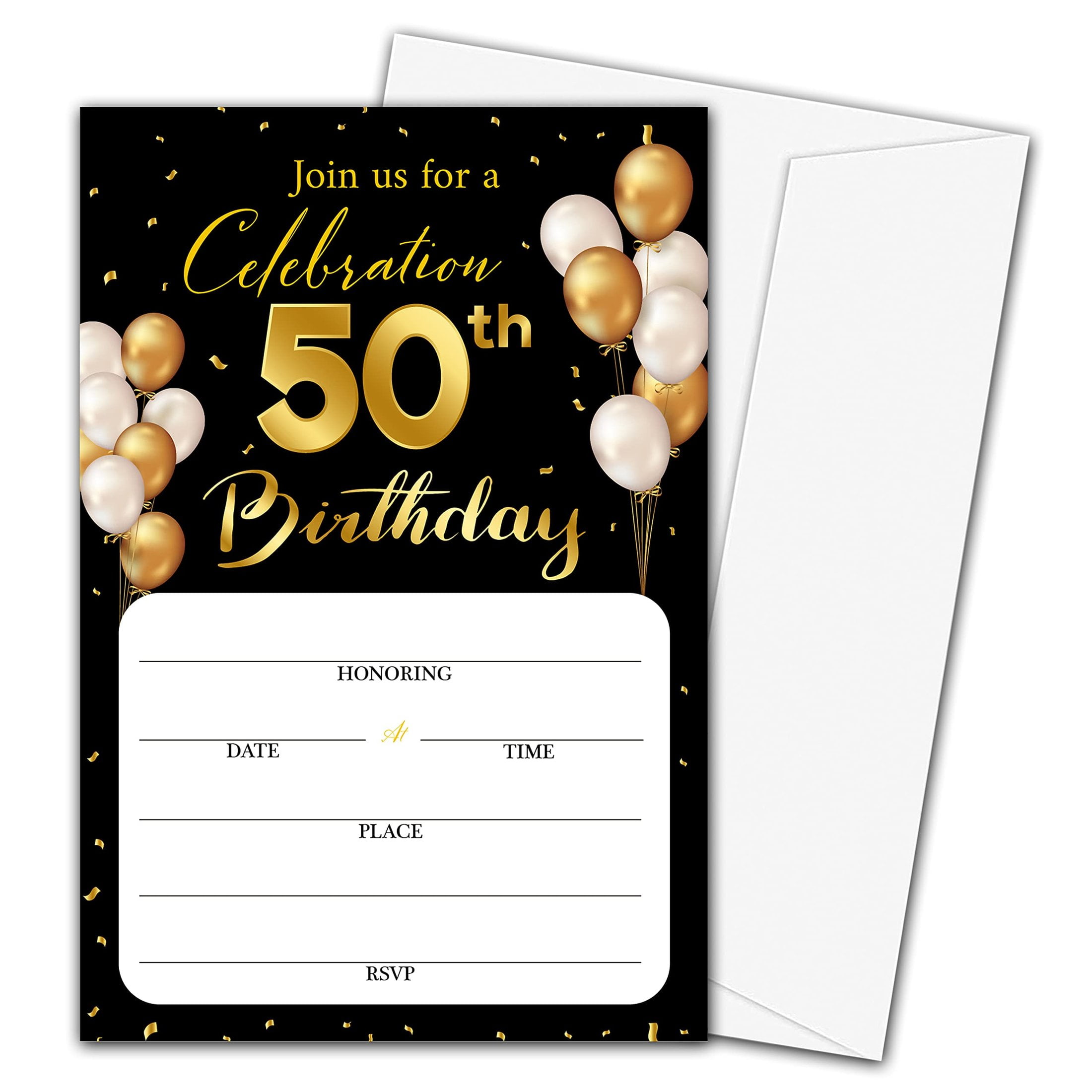 Golden Milestone 50th Birthday Invitation Cards with Envelopes Fill in the Blank Party Invites for Men and Women Perfect for Celebrations and Banquets Set of 20 Walmart
