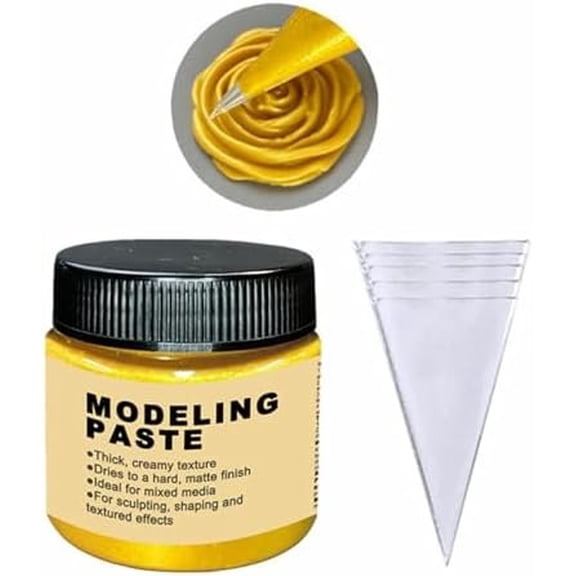Golden Modeling Paste for Textured Art 3.53Oz/100ml with 5 count Bag, Sculpture Painting , Medium, Texture Paste for Craft, Stencils for Painting, Ideal for /T-Shirts/Glass/Stone