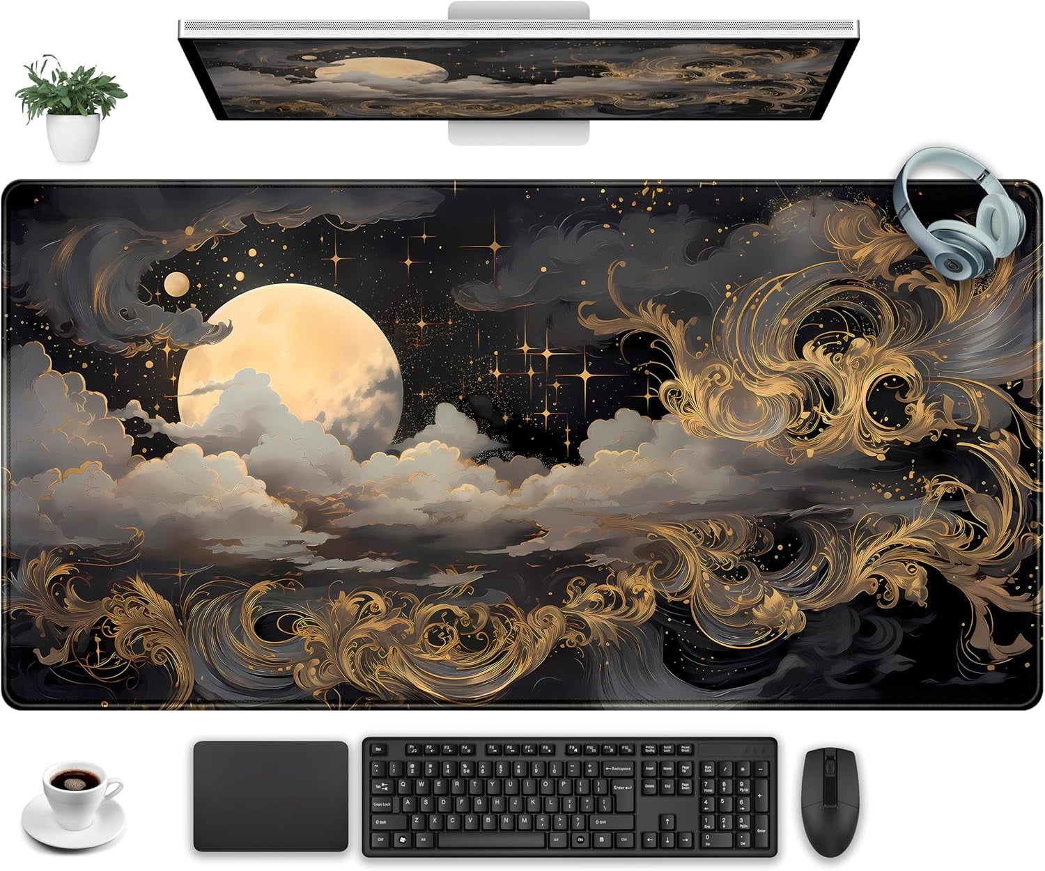 Walmart Computer Mat Golden Moon Desk Pad Black Desk Mat XXL Gaming Pads, Starry Sky ...