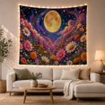 thumbnail image 1 of Golden Moon Over a Navy Wildflower Meadow, Dreamy Celestial for Flower Lovers, Botanical Art Decor, Housewarming Gift, Tapestry Wall Hanging for Bedroom and Living Room, 1 of 7