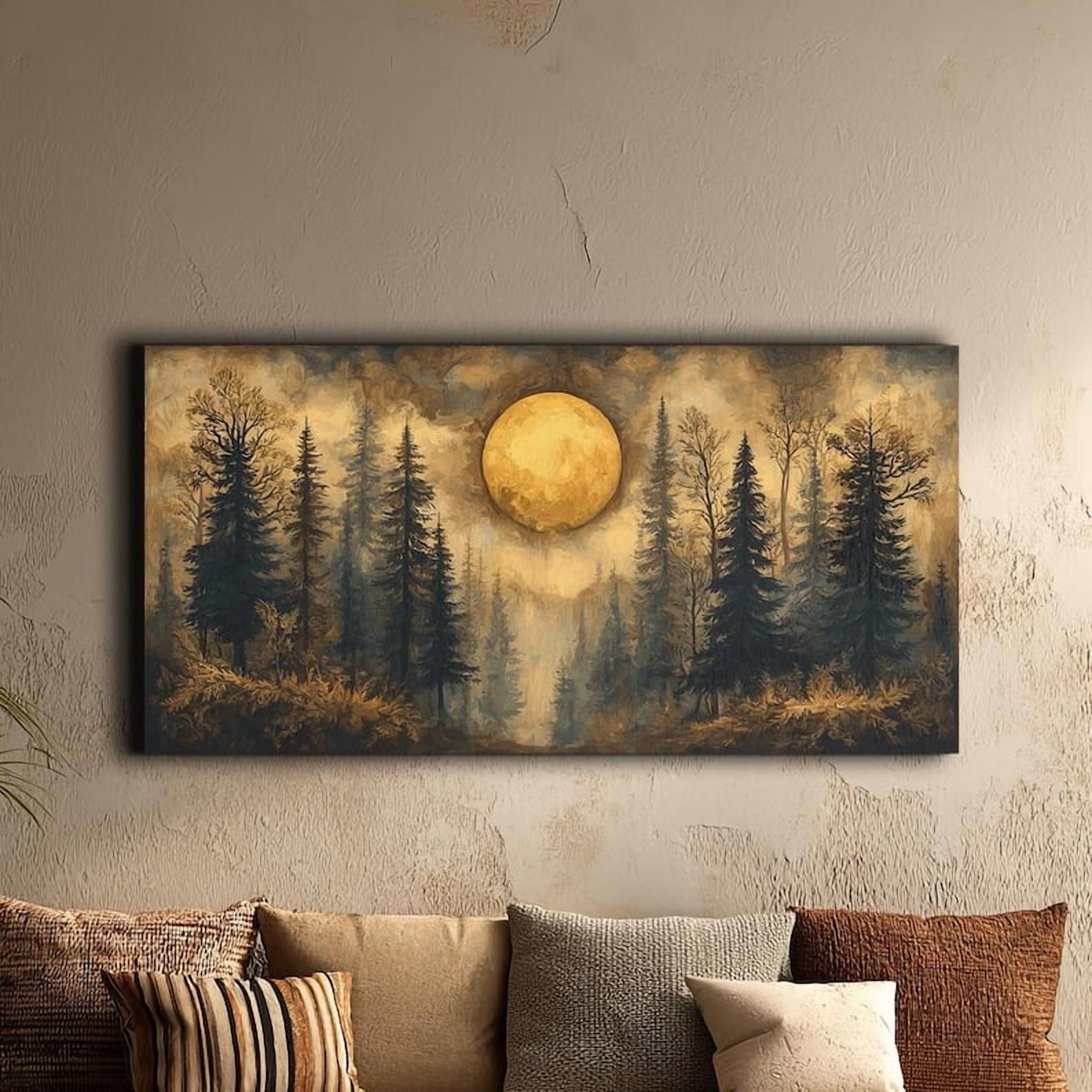 Golden Moon Pine Forest Canvas Print: Mystical Nature Wall Art 8X12 ...