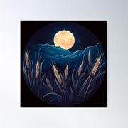 Golden Moon Poster Wall Art, Modern Wall Decor, 16x16 UNFRAMED