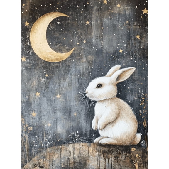 Golden Moon Rabbit Canvas Wall Art Perfect for Bedroom Living Room Nursery Office and Gallery Wall Decor.