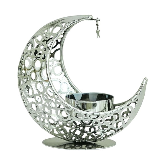 Golden Moon Shaped Candlestick Ornament, Moon Tea Light Candle Holder for Eid Wedding Church, White Moon Holder