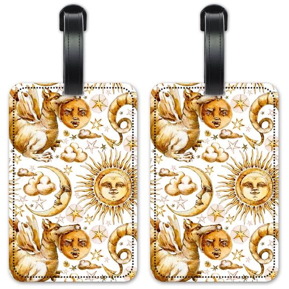 Golden Moon, Sun & Dragon - Luggage ID Tags / Suitcase Identification Cards - Set of 2