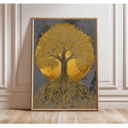 Golden Moon Tree Of Life Poster, Mystical Celestial Wall Art