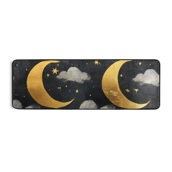Golden Moon and Gray Cloud Runner Rug for Hallways Kitchen Non Slip 2'x 6' Washable Hall Carpet for Bedroom Entryway Laundry Room