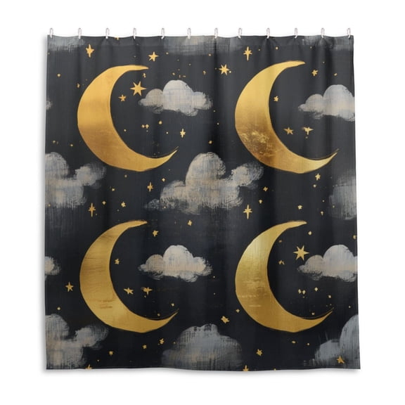 Golden Moon and Gray Cloud Shower Curtain Liner 66x72 Inch Waterproof Shower Curtains Decorative Bathroom with 12 Pack Hooks
