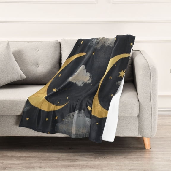 Golden Moon and Gray Cloud Throw Blanket 60" x 90" Soft and Warm Blankets for Couch Sofa and Bed