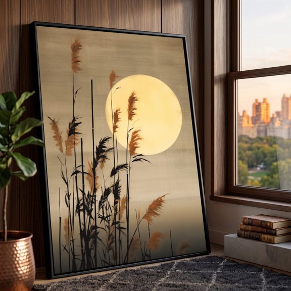 Golden Moonlight Art Tall Grass Silhouette Wall Art Nature Scene Art Soft Neutral Home Decor Tranquil Botanical Art, Unframed Paper Print