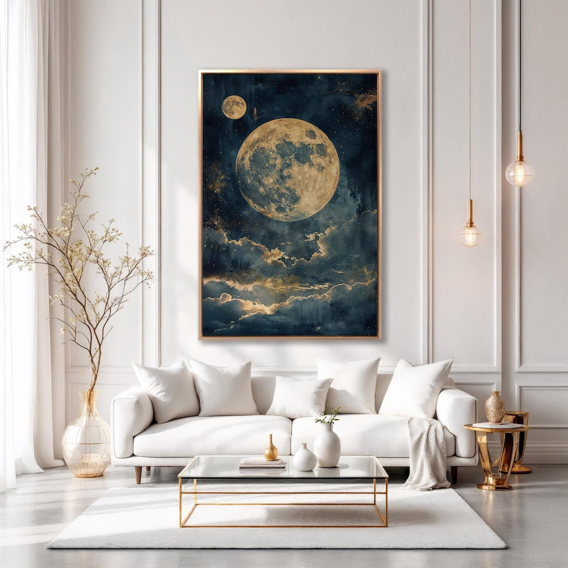 Golden Moonlight Dreamscape Wall Art Starry Night Posters Clouds Poster ...
