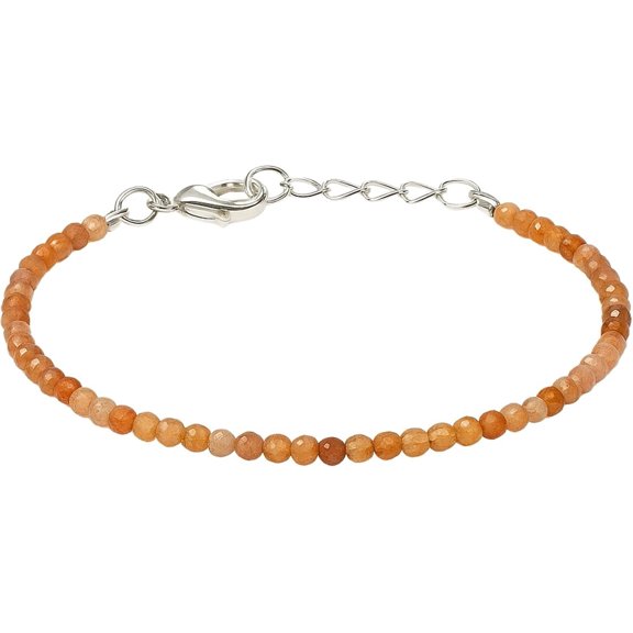 Golden Moonstone Crystal Bracelet - 2mm Beaded Bracelet and Healing Stones (Faceted, silver Chain)