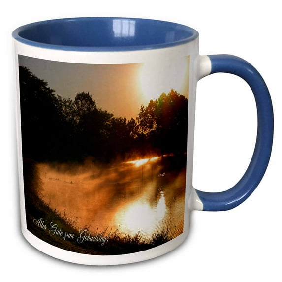 3drose, Golden Morning, Alles Gute Zum Geburtstag, Happy Birthday in German, 15oz Two-tone Blue Mug