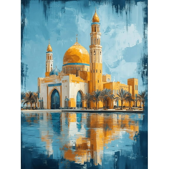 Golden Mosque Canvas Painting Suitable for Living Room Bedroom Office Hallway and Dining Room Decoration.