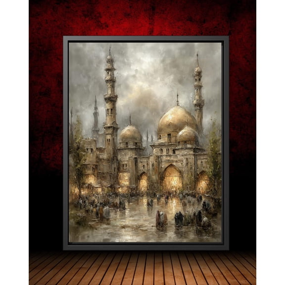 Golden Mosque Wall Art Poster, Moody Fine Art, Middle Eastern Architecture Decor, Unframed Poster Size 8x12
