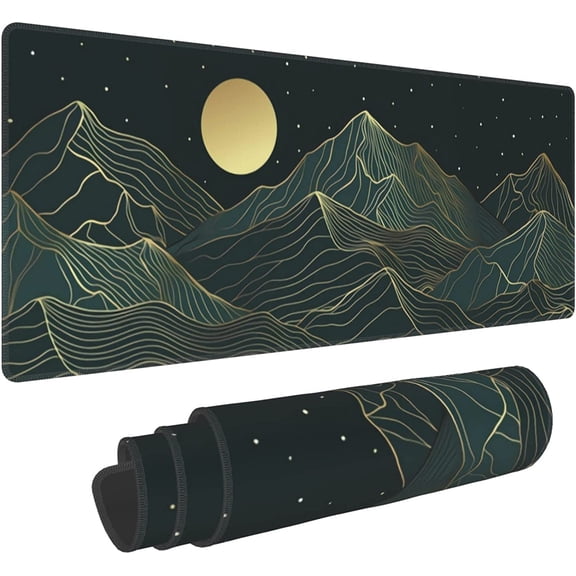Golden Mountain Line Moon Landscape Gaming Mouse Pad XL Extended Large Mousepad with Nonslip Rubber Base Stitched Edges Laptop Computer Keyboard Desk Mat for Office Home Gamer