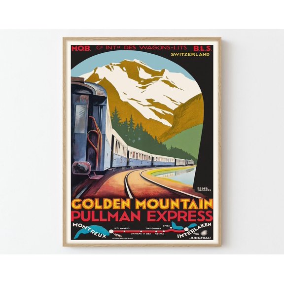 Golden Mountain Pullman Express Vintage Travel Poster Art Print | Home Decor Wall Art Gift, 24x36 UNFRAMED