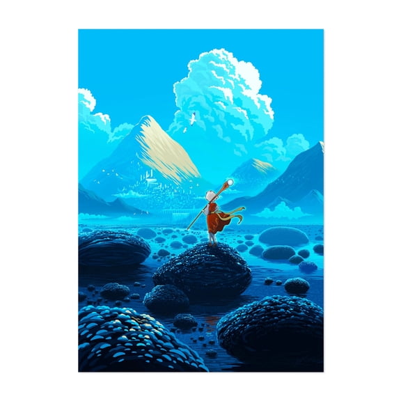 Golden Mountains - Illustration Fantasy Landscape Mystical Mountain Surrealism Scenic Unframed Wall Art Print 36 x 48 inches